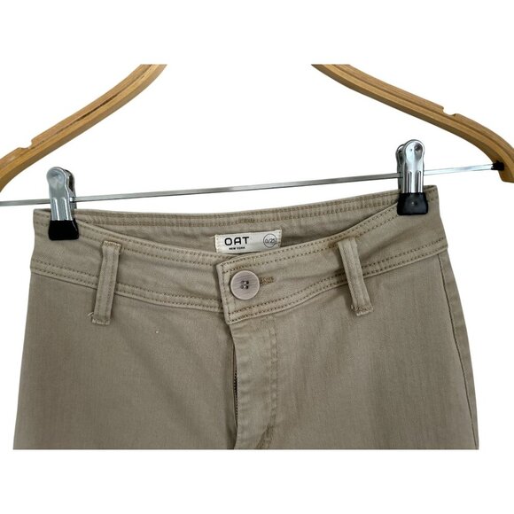 Oat High-Waisted Wide-Leg Jeans Khaki Color Pants With Frayed Hem - Picture 3 of 9